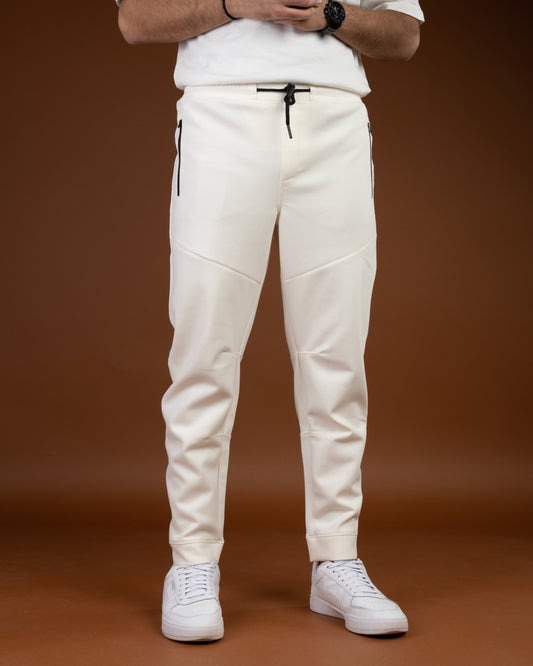Beige Flex Zip-Pocket Cotton Joggers