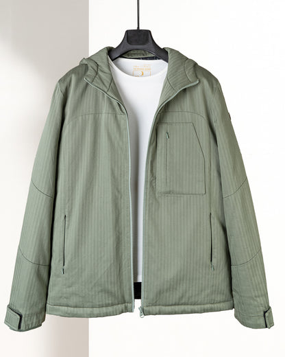 Olive Gabardine Hooded Jacket
