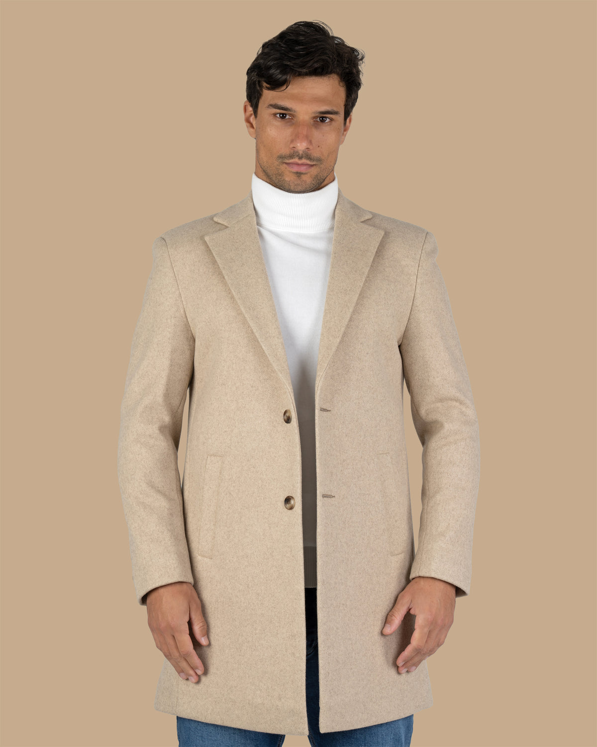 Beige Classic Wool Long Coat