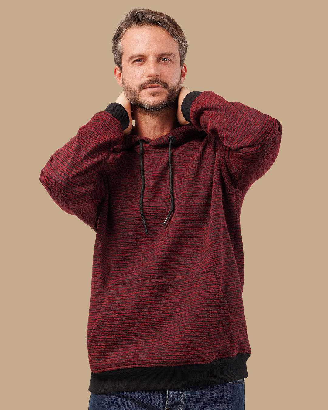 Burgundy Casual Striped Cotton Sweatshirt