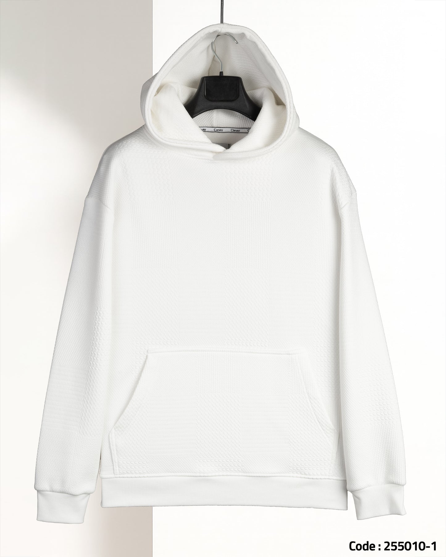 White Patterned Knit cotton Hoodie
