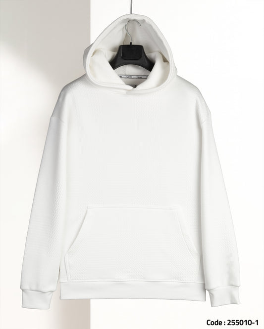 White Patterned Knit cotton Hoodie
