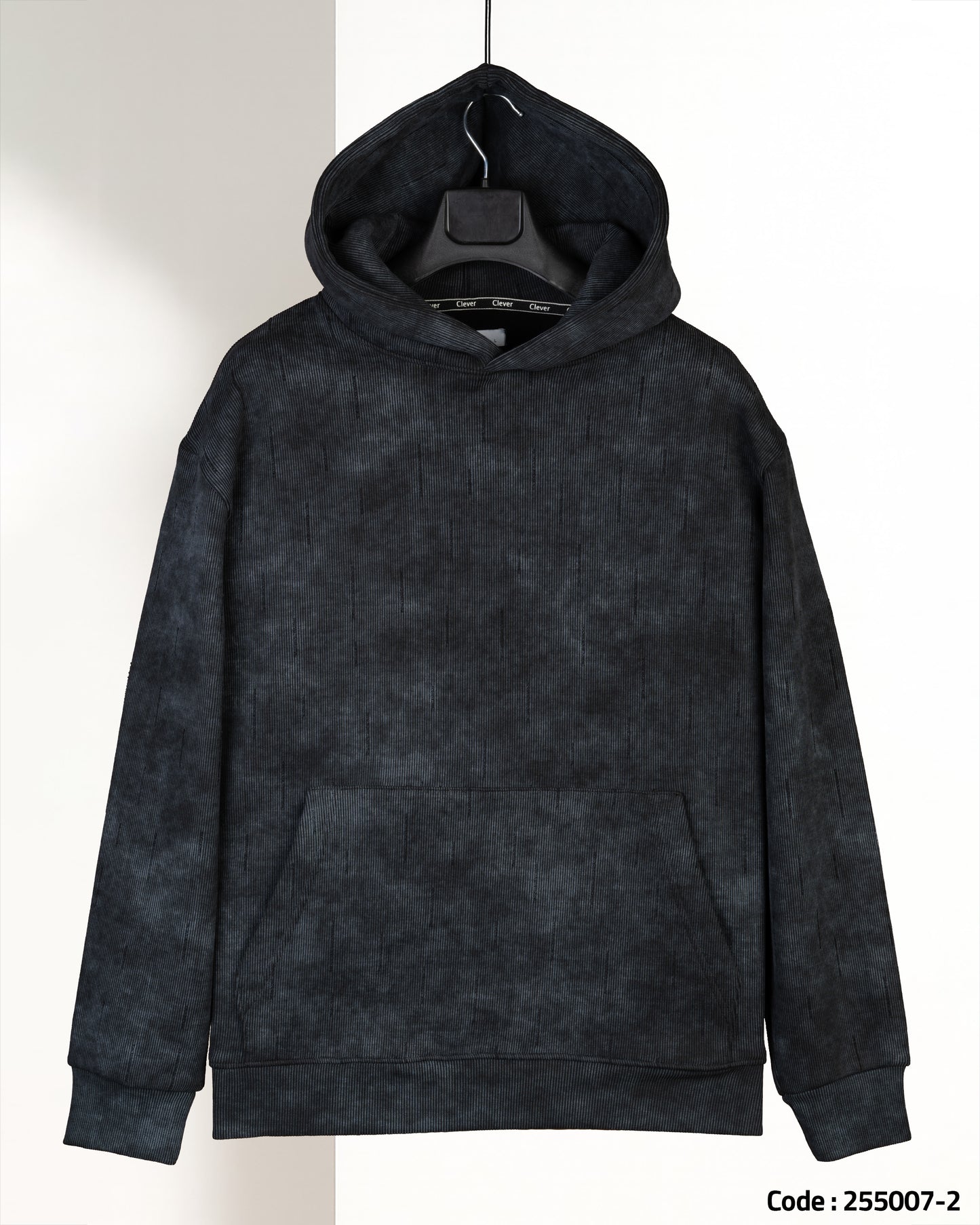 Black Acid Wash With Defined Seam Lines Cotton Hoodie