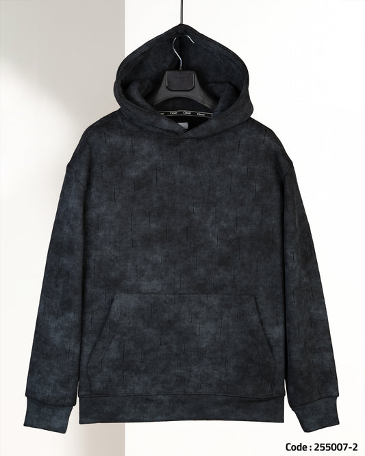 Black Acid Wash With Defined Seam Lines Cotton Hoodie