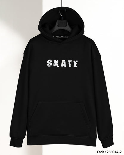 Black Printed Cotton Hoodie