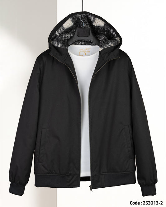 Black Gabardine Winter Jacket with Fur Lining