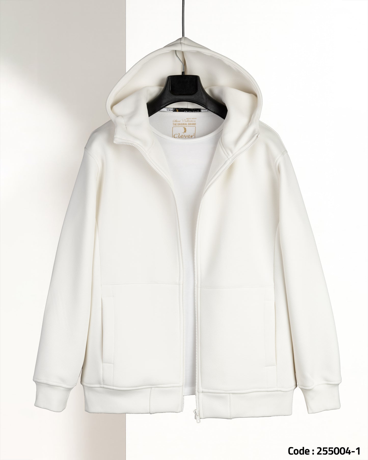White Full-Zipper Plain Cotton Hoodie