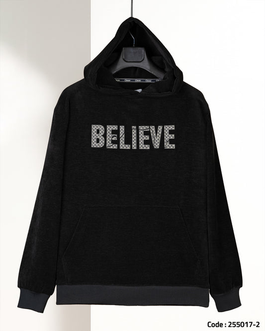 Black Printed Velvet Hoodie