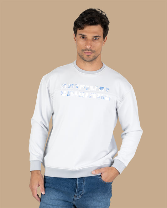 Silver Round-Neck Printed Cotton Hoodie