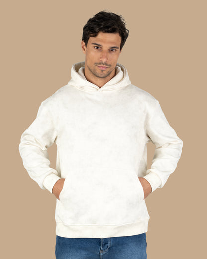 Beige Acid Wash With Defined Seam Lines Cotton Hoodie