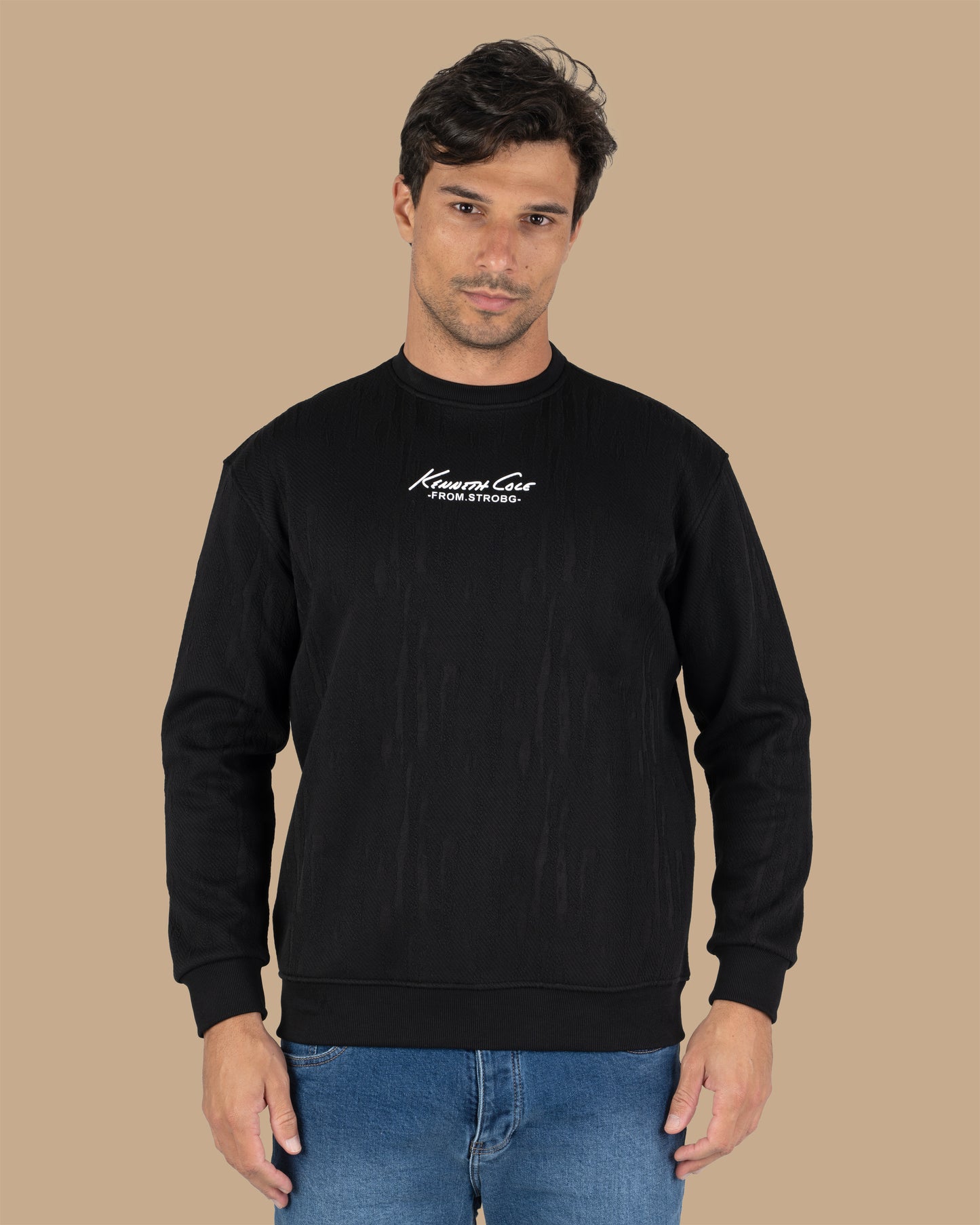 Black Round-Neck Printed Cotton Hoodie