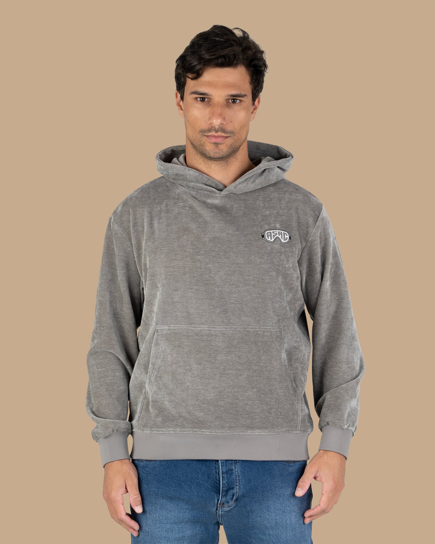 Light-Grey Plain Velvet  Hoodie
