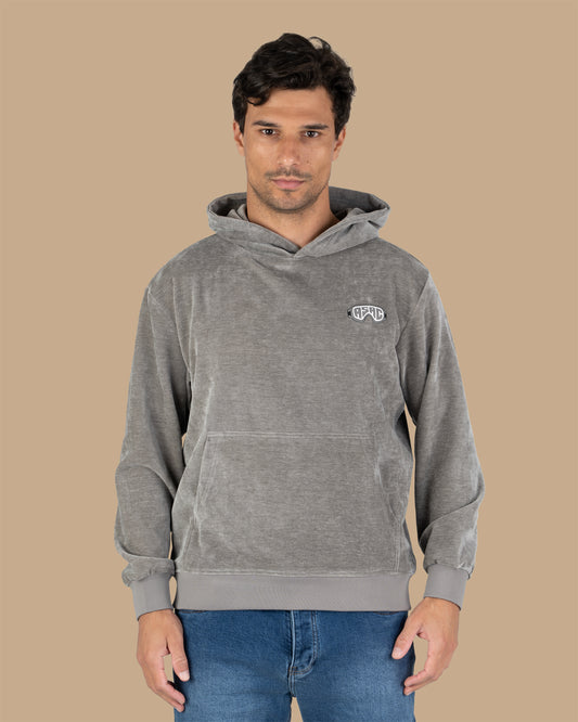 Light-Grey Plain Velvet  Hoodie