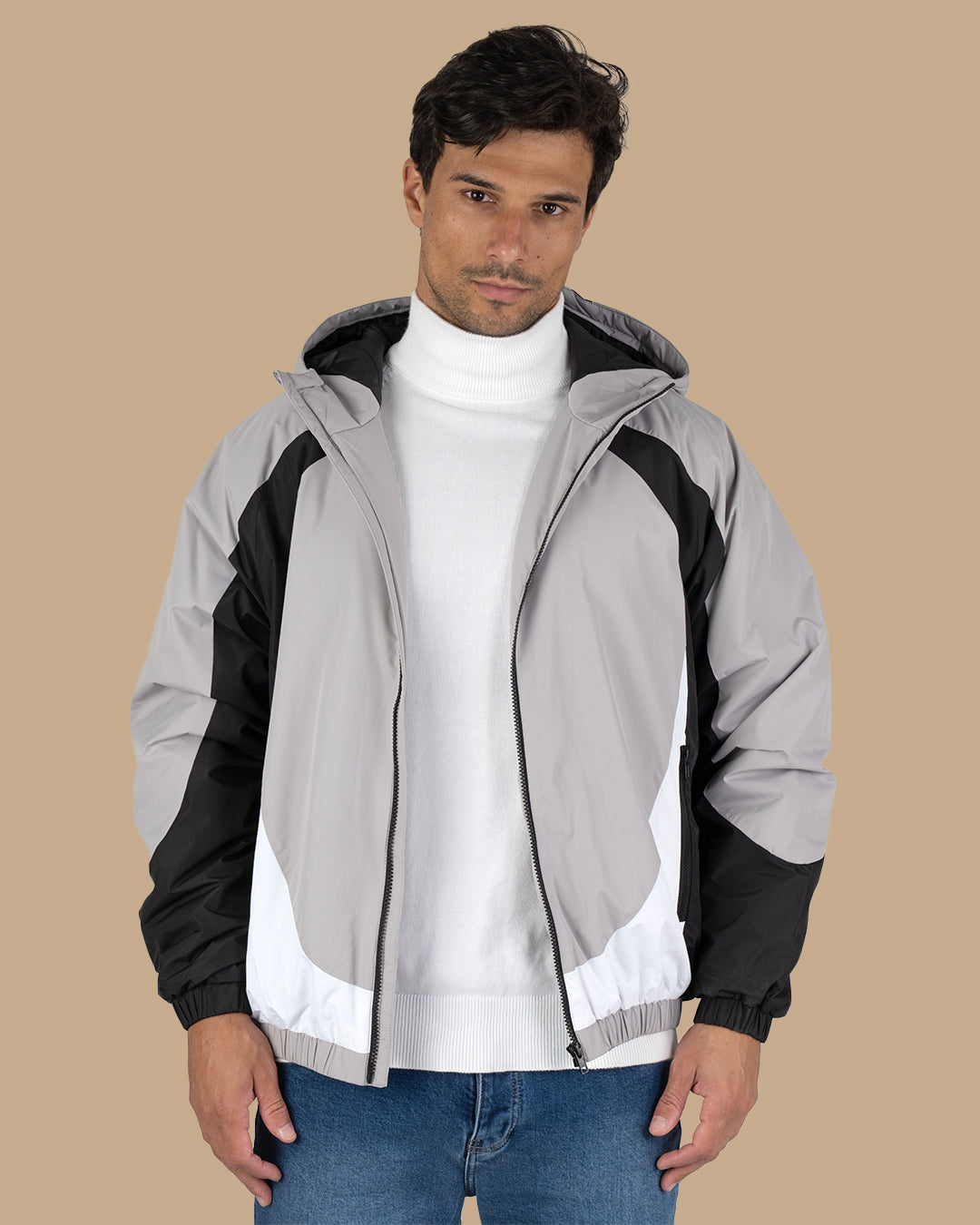 Black Color-block Sport Waterproof Jacket
