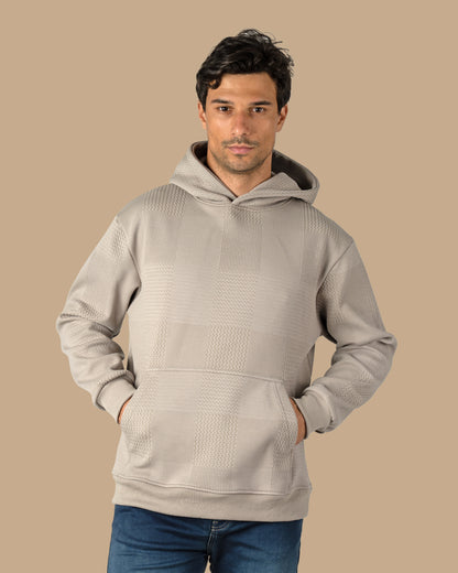 Grey Patterned Knit cotton Hoodie