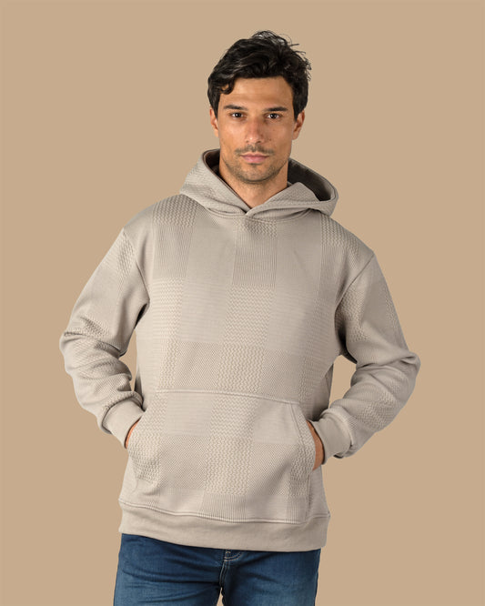 Grey Patterned Knit cotton Hoodie