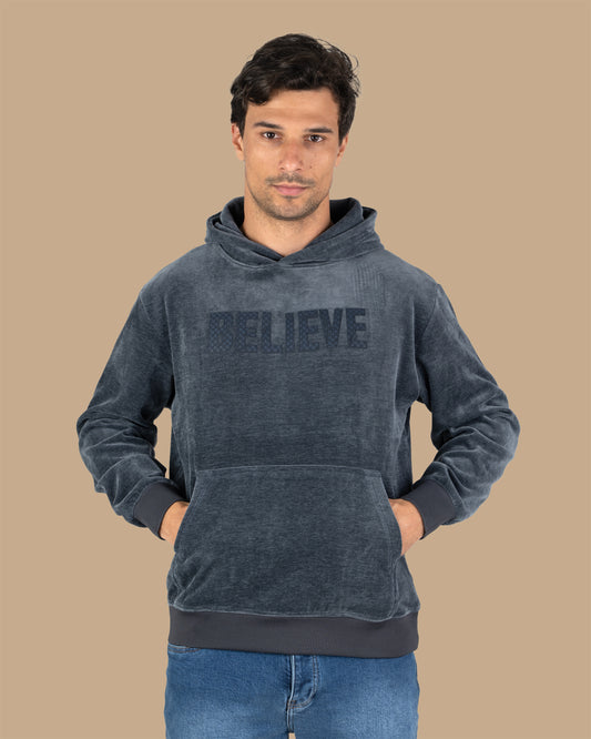 Navy Printed Velvet Hoodie