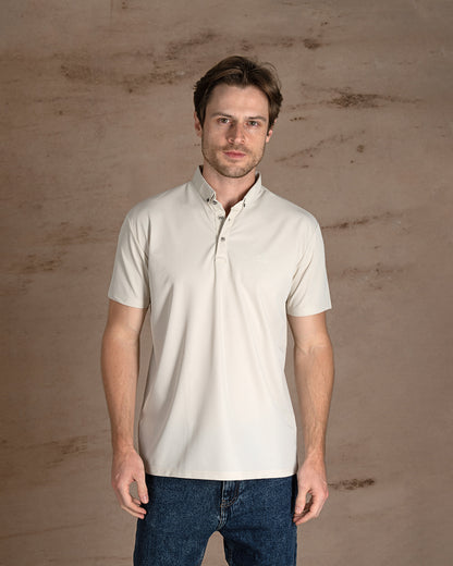 Beige Cotton Polo Shirt Short sleeves