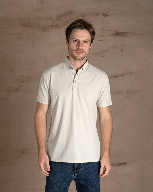 Beige Cotton Polo Shirt Short sleeves