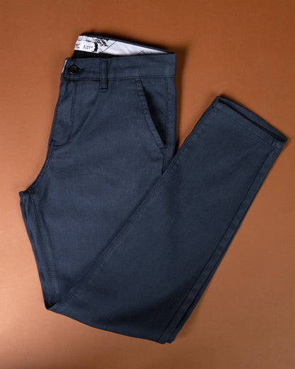 Navy Blue Textured Classic Slim-Fit  Pants