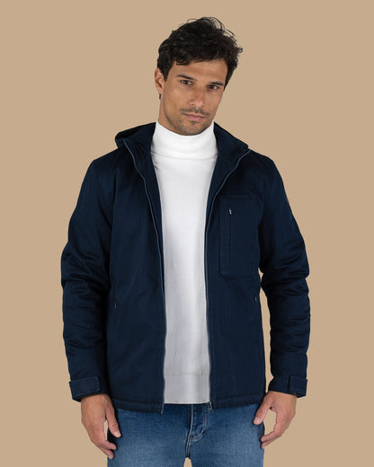 Navy-blue Gabardine Hooded Jacket