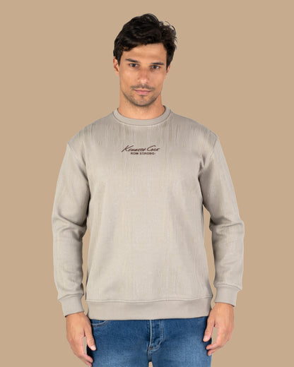 Grey Round-Neck Printed Cotton Hoodie
