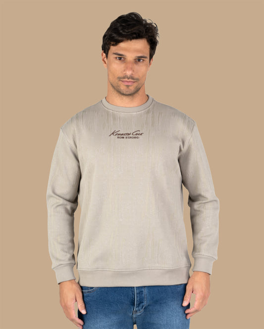 Grey Round-Neck Printed Cotton Hoodie