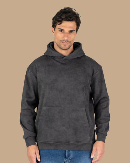 Grey Acid Wash With Defined Seam Lines Cotton Hoodie