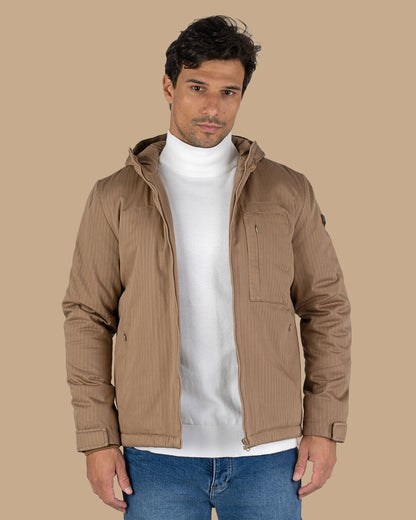 Camel Gabardine Hooded Jacket