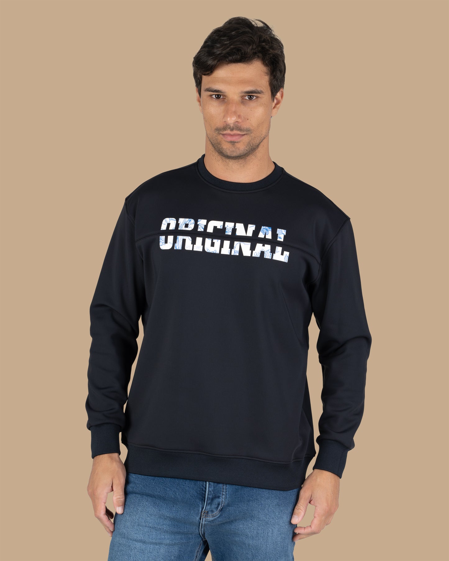 Black Round-Neck Printed Cotton Hoodie