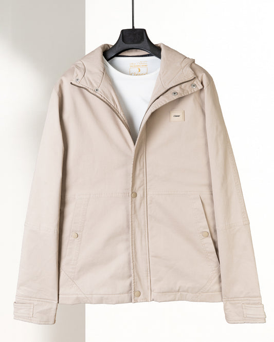 Beige Casual Hooded Gabardine Jacket