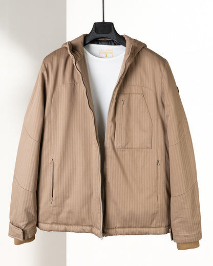 Camel Gabardine Hooded Jacket