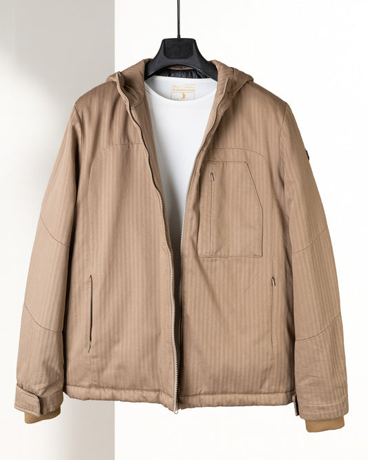 Camel Gabardine Hooded Jacket