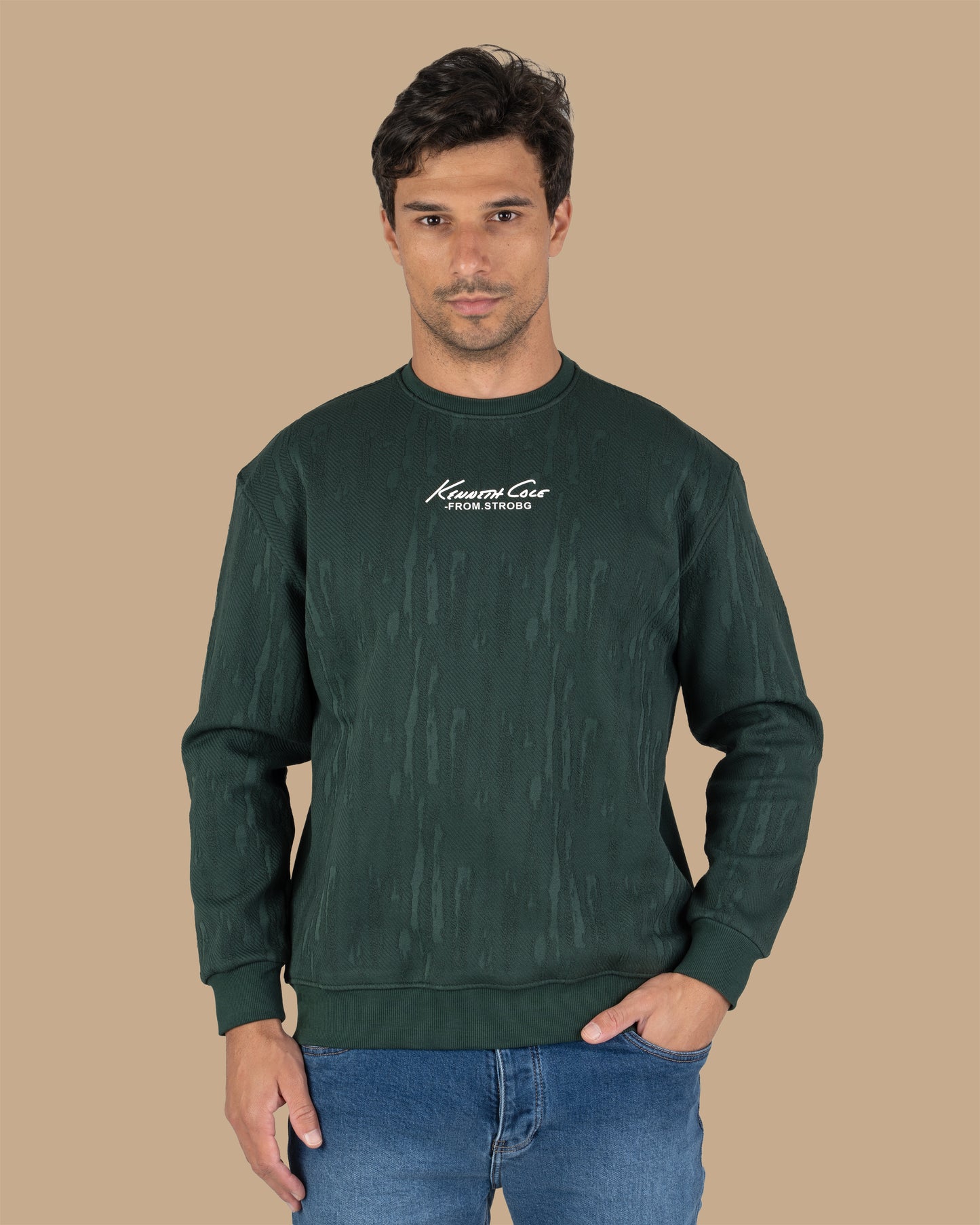Green Round-Neck Printed Cotton Hoodie