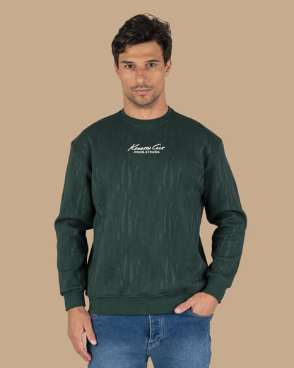 Green Round-Neck Printed Cotton Hoodie