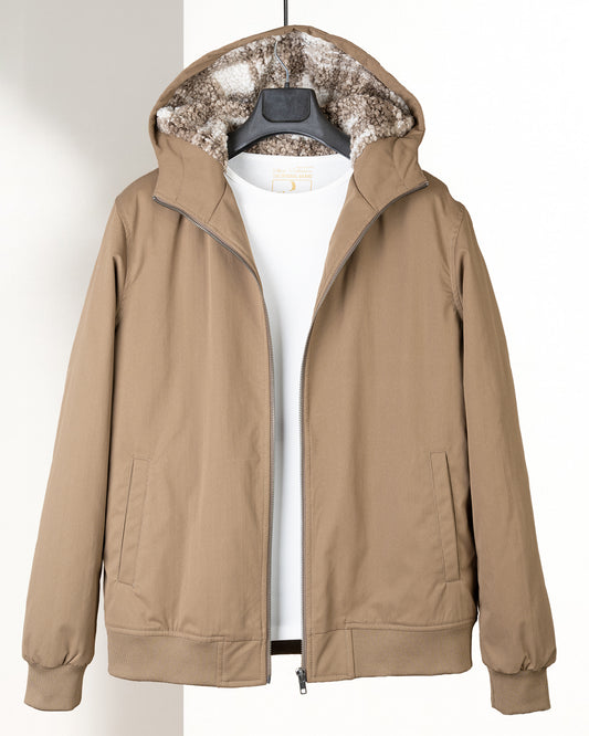 Light-Brown Gabardine Winter Jacket with Fur Lining
