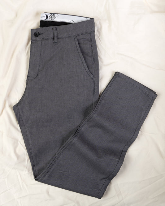 Grey Textured Classic Slim-Fit  Pants