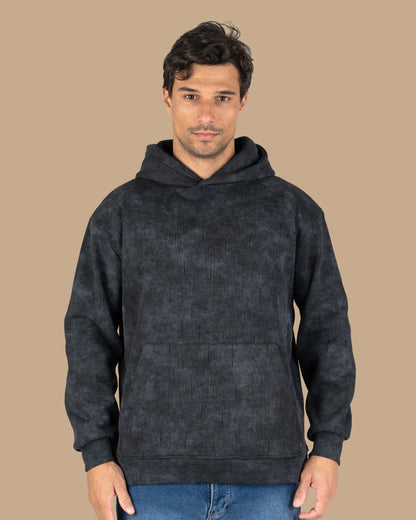 Black Acid Wash With Defined Seam Lines Cotton Hoodie