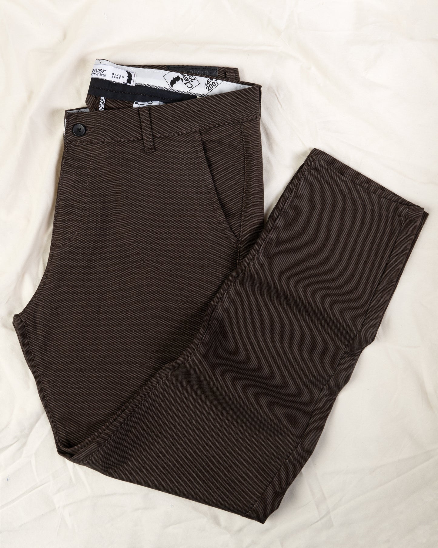 Brown Textured Classic Slim-Fit  Pants