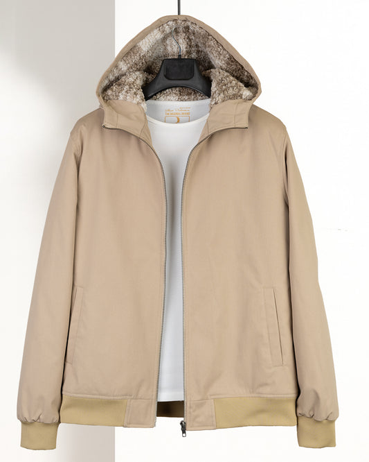 Camel Gabardine Winter Jacket with Fur Lining
