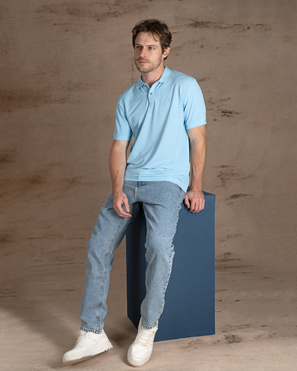 Light Blue  Cotton Knitted Polo Shirt Short sleeves