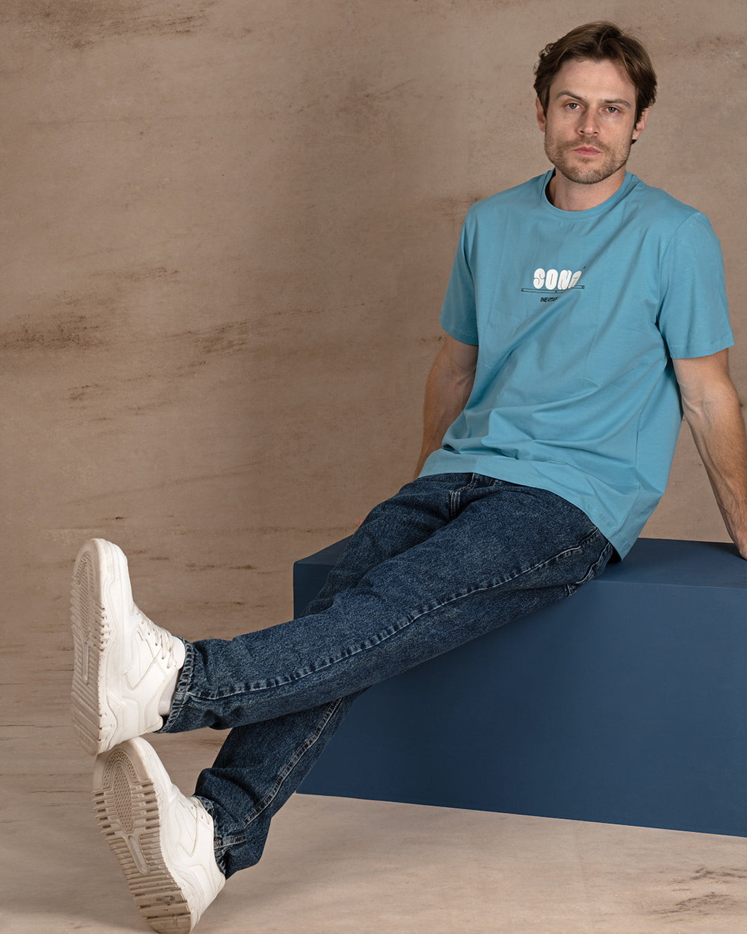 Light blue printed Cotton T-shirt