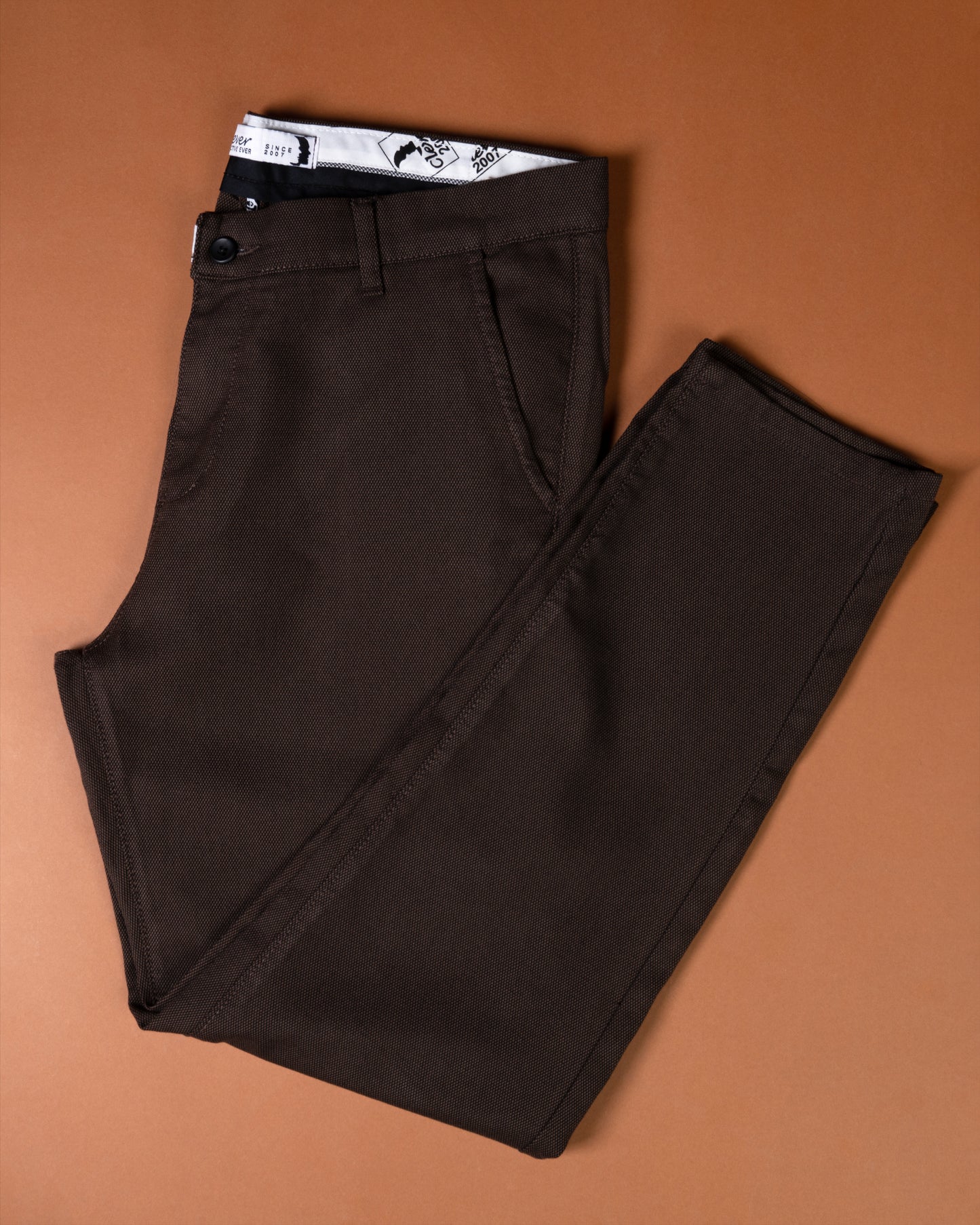 Brown Textured Classic Slim-Fit  Pants