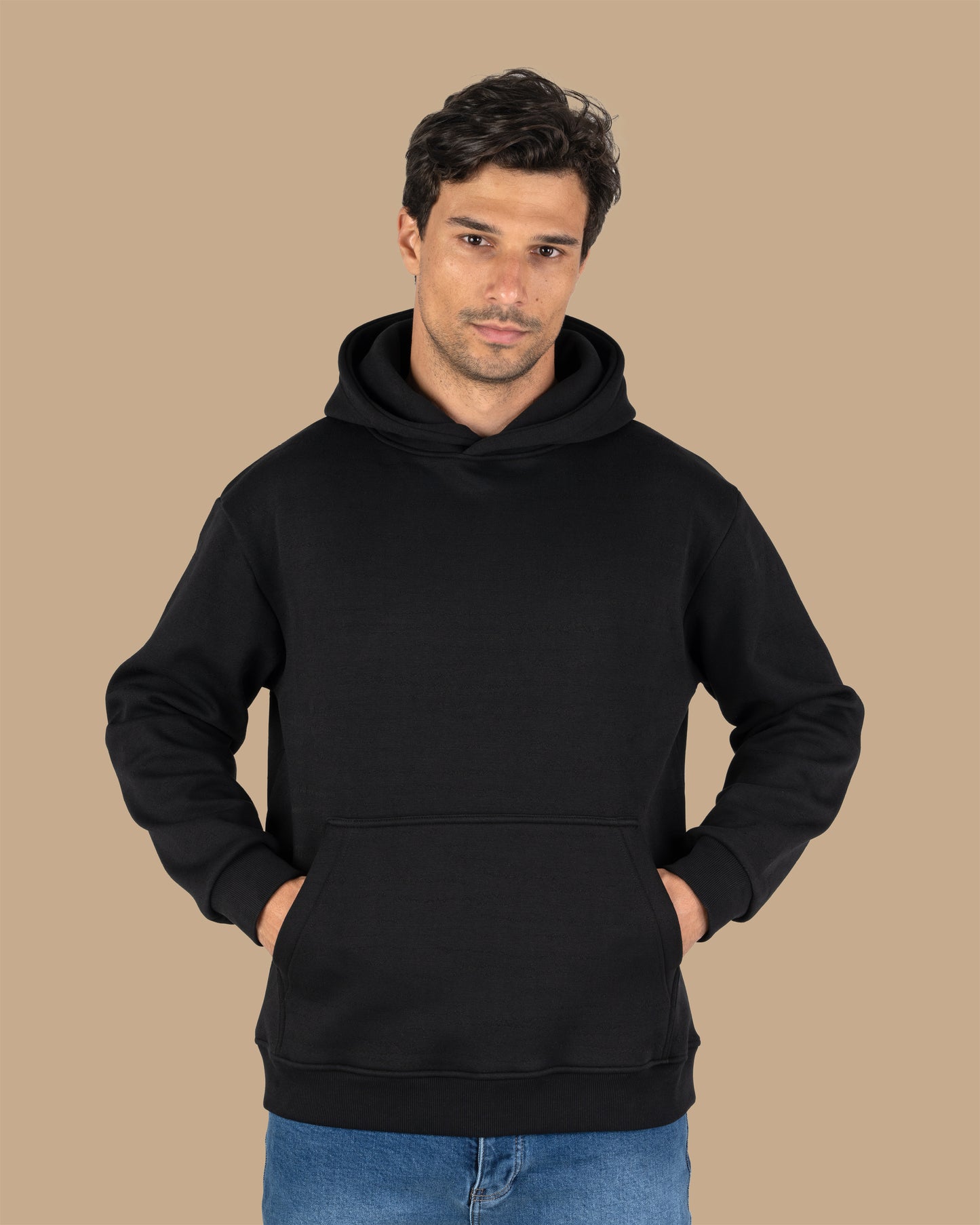 Black Knitted Cotton Hoodie