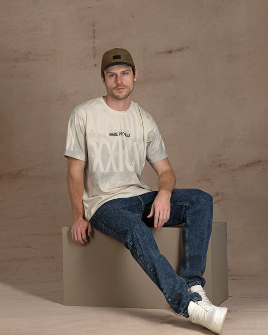 Beige printed Cotton T-shirt