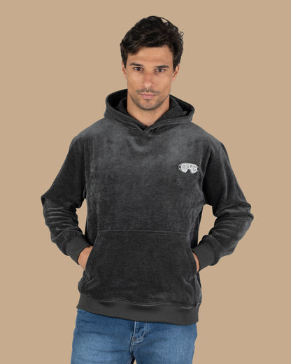 Dark-Grey Plain Velvet Hoodie