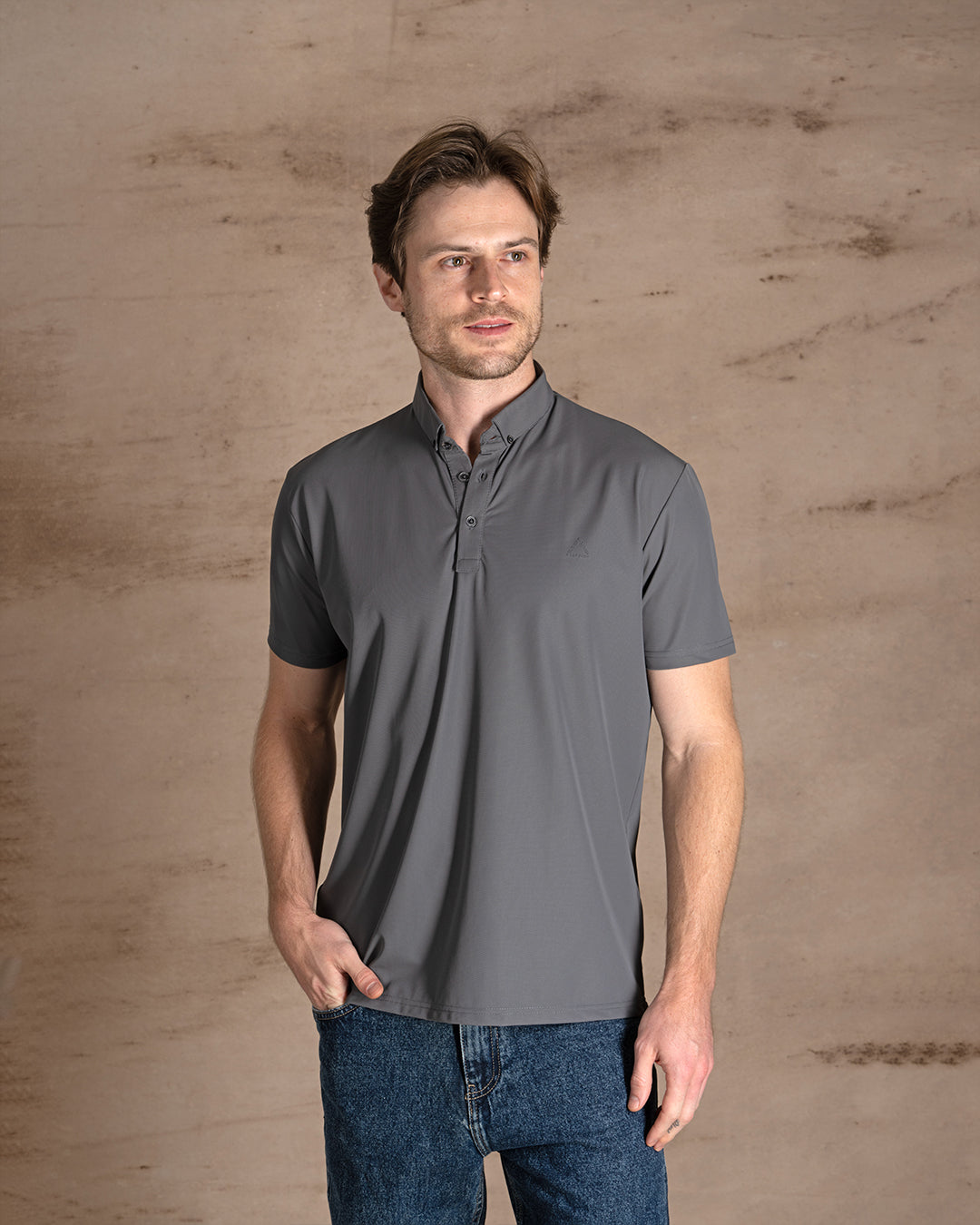 Dark Gray Cotton Polo Shirt Short sleeves