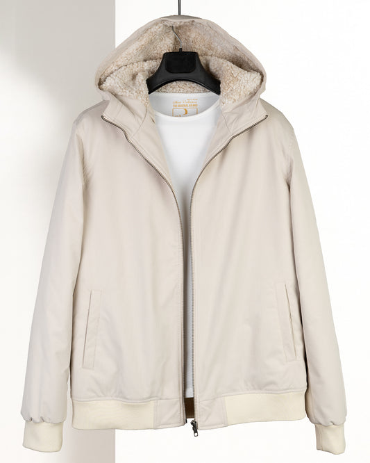 Beige Gabardine Winter Jacket with Fur Lining