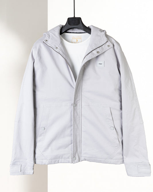 Silver Casual Hooded Gabardine Jacket