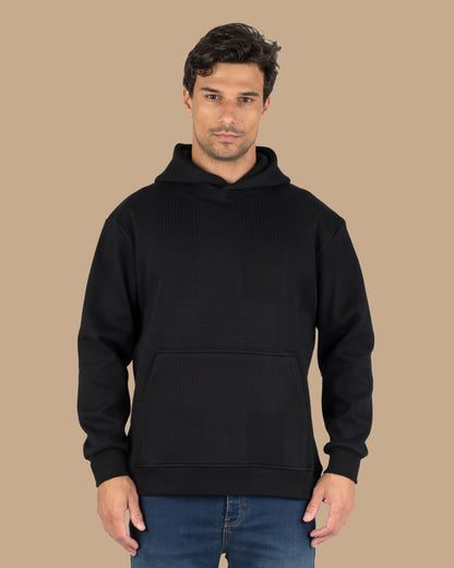 Black Patterned Knit cotton Hoodie